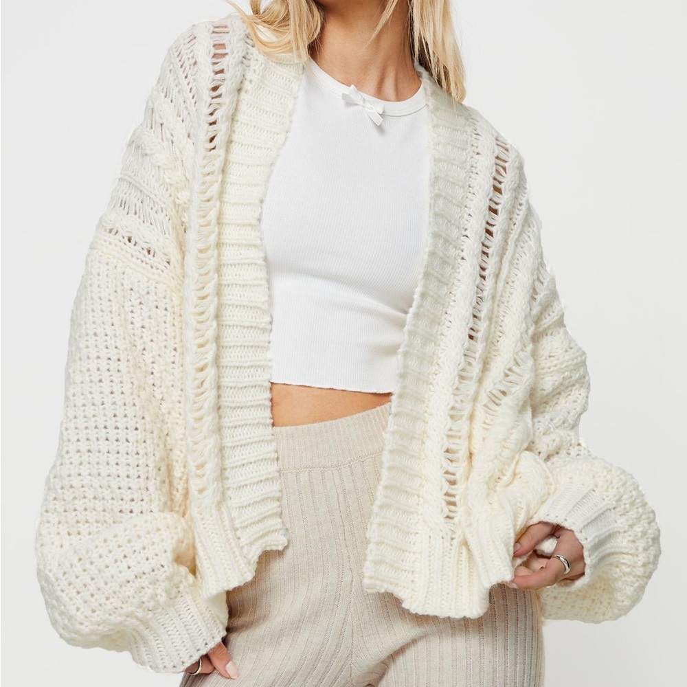 Princess Polly Cream Open-Knit Cardigan